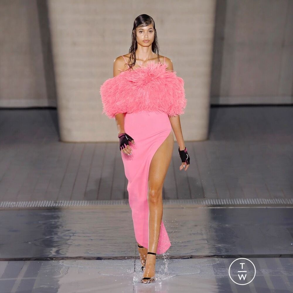 David Koma High Slit Feather Bra‎ Dress in Pink